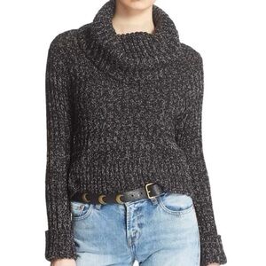 Women's Free People Black Marbled Turtleneck Sweater